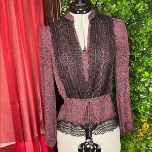 Veronica Beard Black and Red Lace Blouse